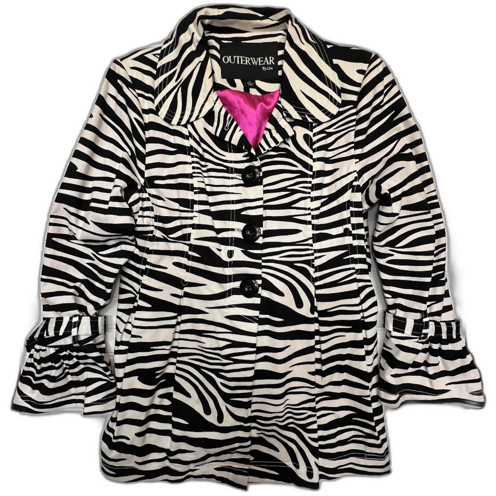 Outerwear by‎ Lisa Black and White Zebra Print Bell Sleeve Jacket Size L